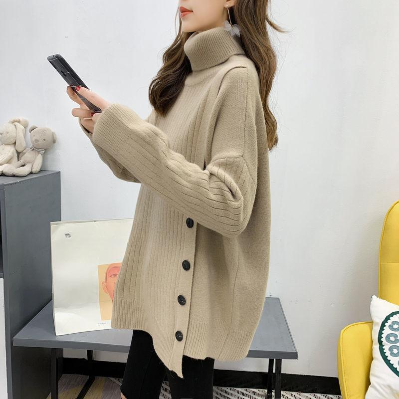 Женский свитер, свободная верхняя одежда, ленивый ветровой комплект, высокий воротник, корейская версия утолщенных вязаных топов