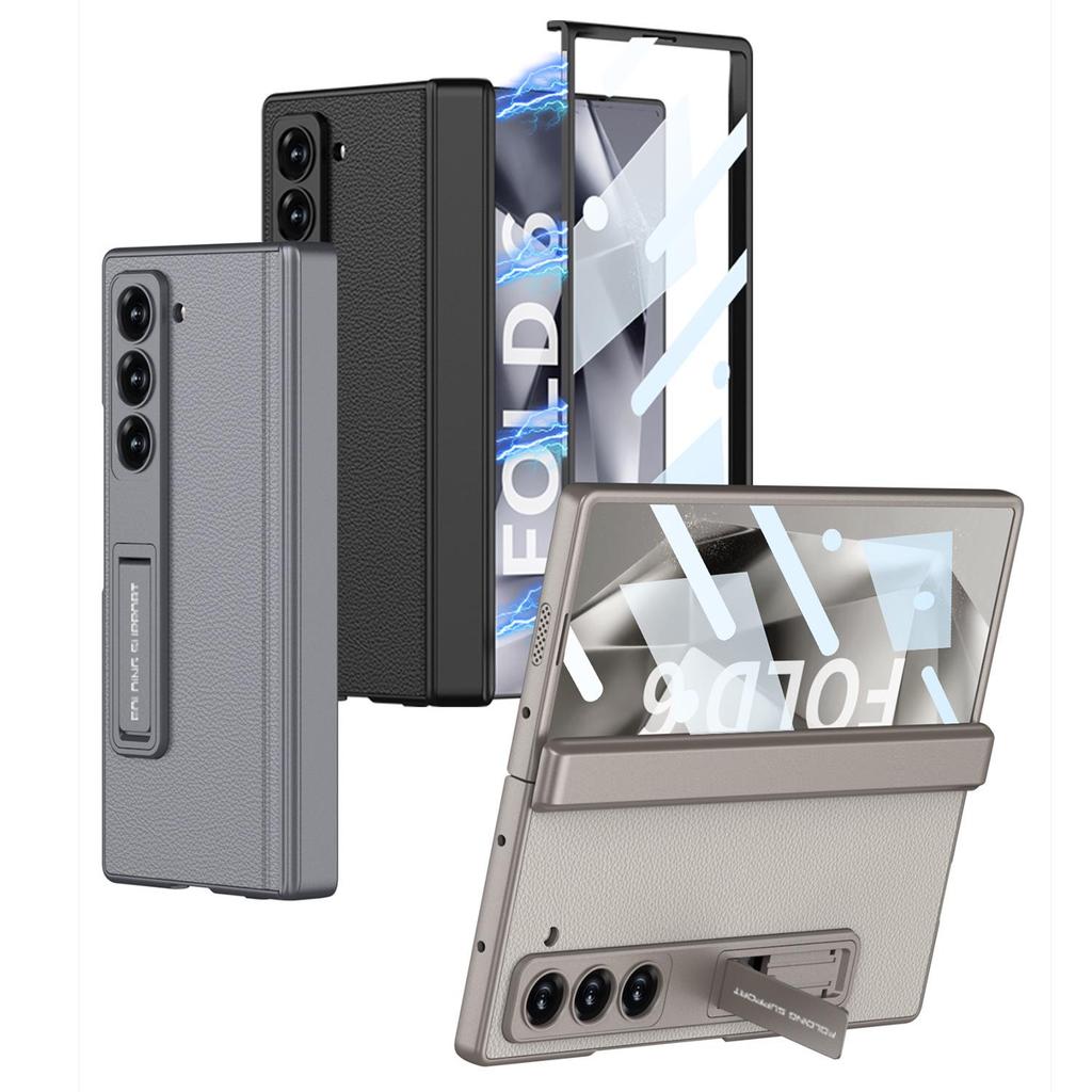 Чехол для Samsung Z Fold6: Гладкая кожа, Магнитная петля, Встроенная защитная пленка для экрана, Креативный трансграничный дизайн