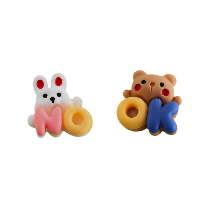 Charming Miniature Letter Rabbit Bear Resin Craft Set: Hair Clips, Earrings, and DIY Phone Case Decor