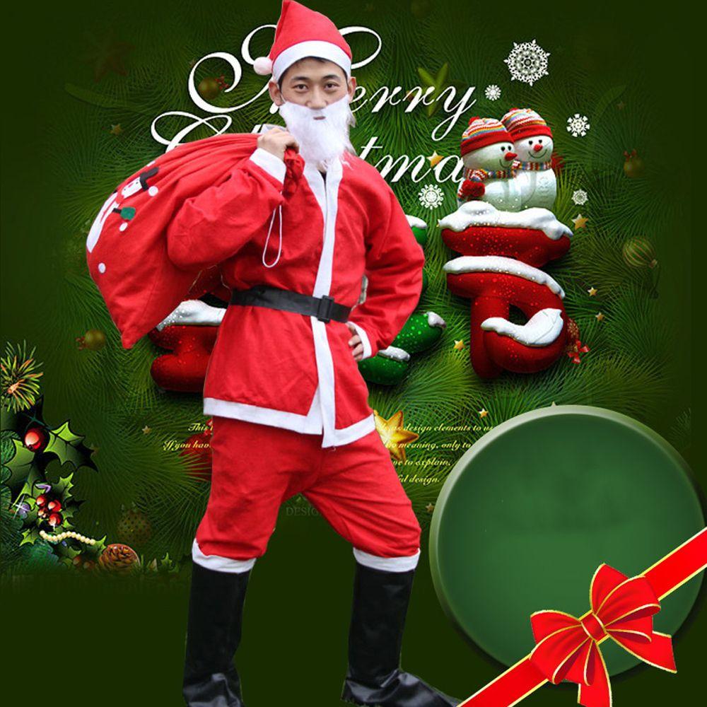 Polyester Adults For Men White and Red Belt Cosplay Suits Christmas Clothes Santa Claus Costume Hat