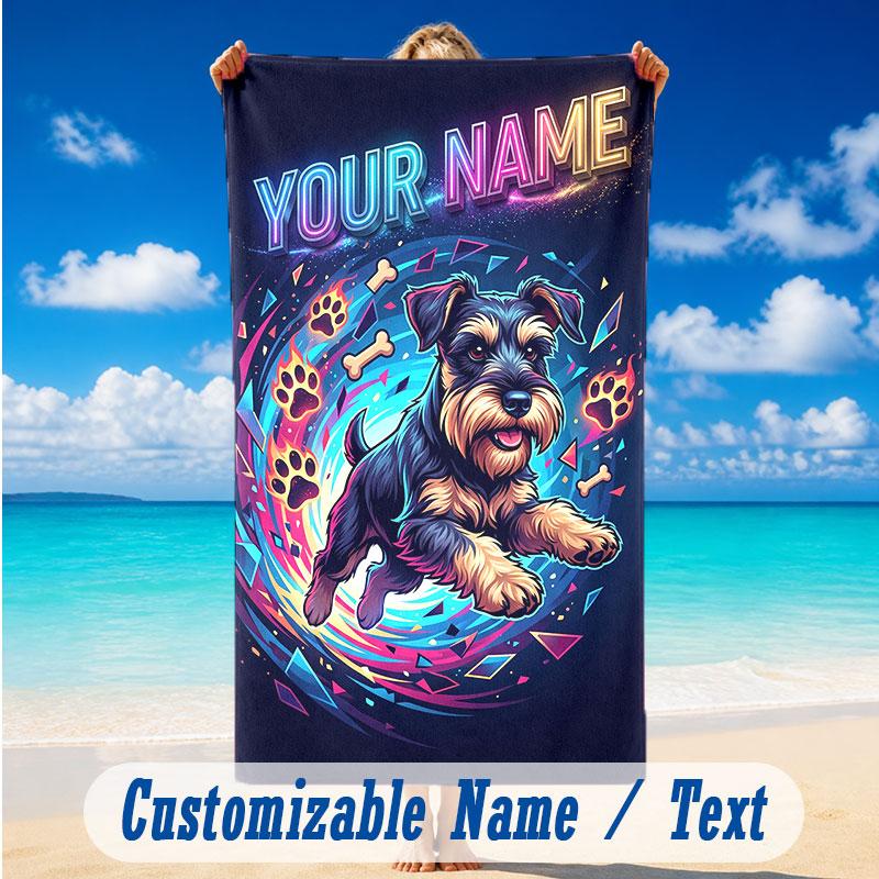 Dog Theme Beach Towel Personalized Custom Name & Text Soft Quick Dry Beach Towel for Swimming Travel