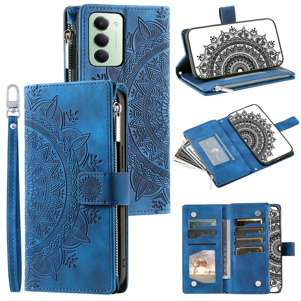 For Xiaomi Redmi 15 5G (EU) (171mm)/4G (EU) (171mm) Wallet Case Mandala Flower Pattern PU Leather Phone Cover with Wrist Strap