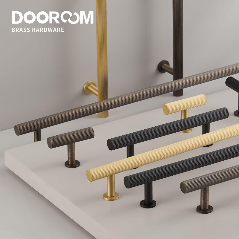 Dooroom Brass Linear Stripe Furniture Handles Antique Brass Cupboard Wardrobe Dresser Shoe Box Drawer Cabinet T-bar Pulls