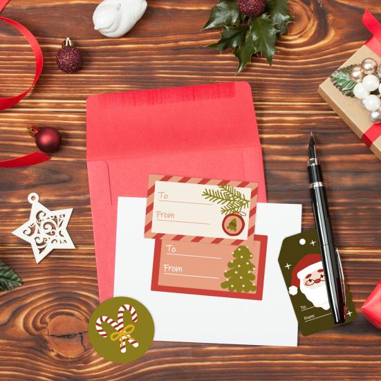 10 листов бирки для рождественского подарка и обратно, самоклеящаяся мультяшная Санта-Лось, рождественская тема, сделай сам, подарочная коробка, конверт для поздравительной открытки, подарочная наклейка, этикетка