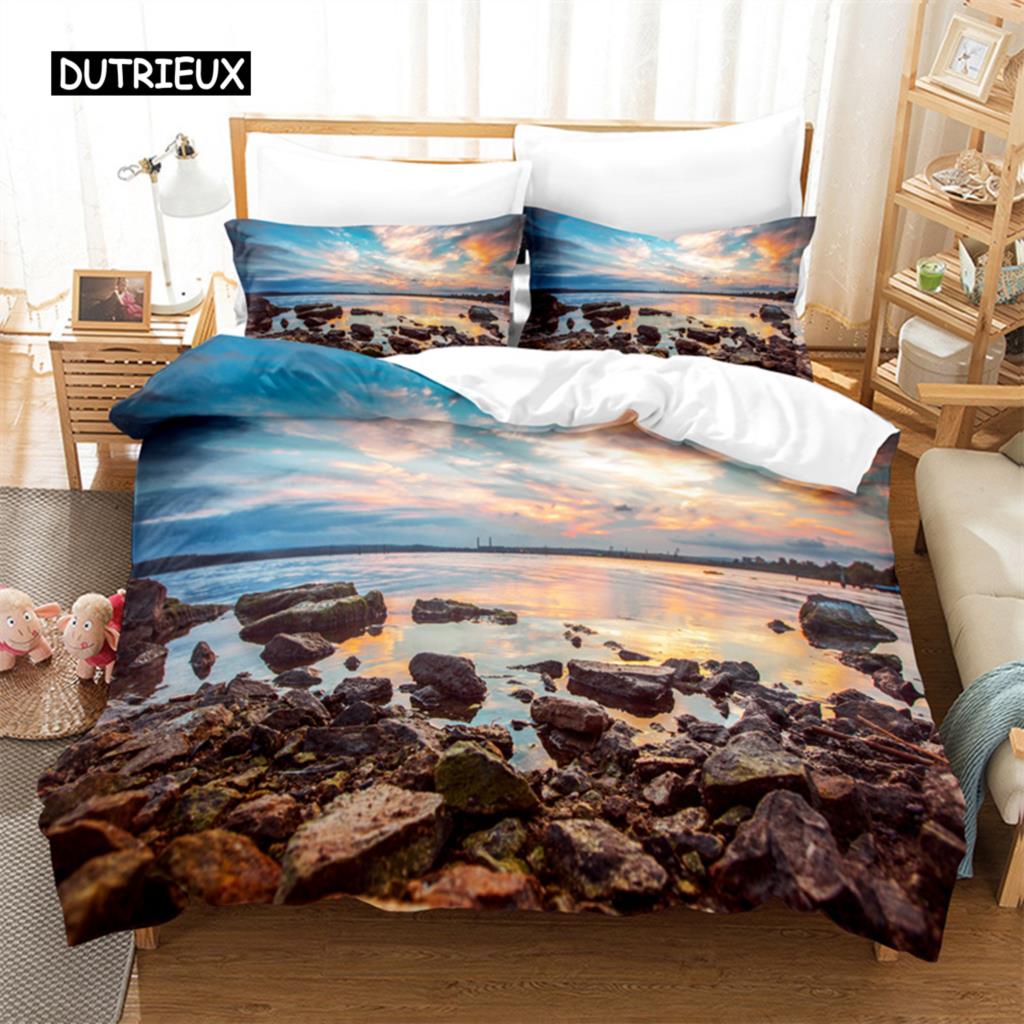 Красивый комплект постельного белья с изображением пляжа на берегу моря, комплект пододеяльников, комплект постельного белья с 3D-принтом, комплект постельного белья размера «queen size», модный дизайн