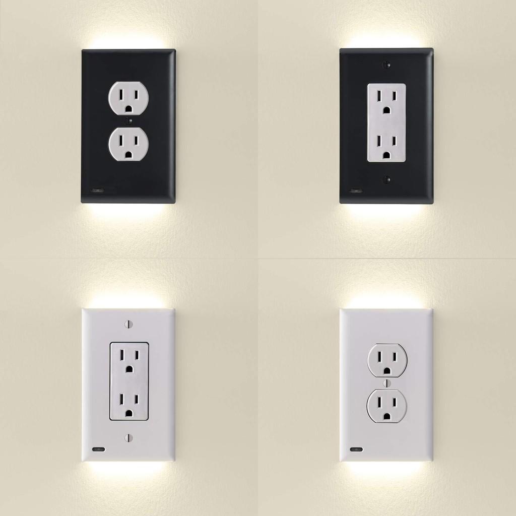 Cover Outlet Wall Socket Plate Double Led Night Light Sensor Plug Coverplate