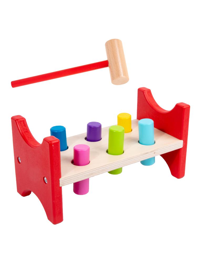 Wooden Pounding Bench Baby Workbench Pound Ball Toy Montessori Toy Color Matching Hand Eye Coordination Fine Motor Training