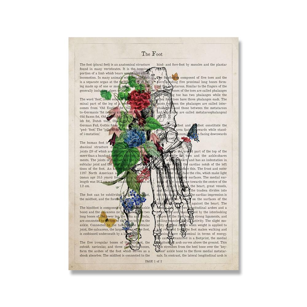 Vintage Human Body Anatomy Poster Heart Lungs Flower Medical Wall Pictures Foot Canvas Print Painting For Hospital Clinic Decor