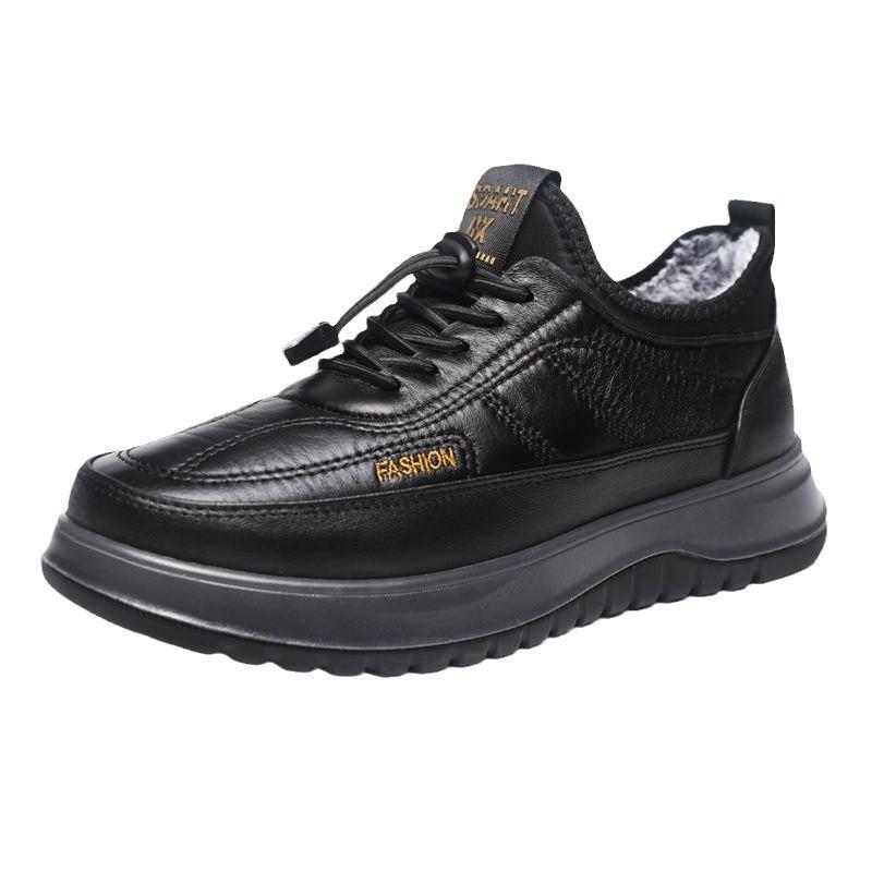 Новые зимние хлопковые туфли мужские бархатные теплые спортивные повседневные туфли с кожаной поверхностью водонепроницаемые туфли для среднего и пожилого возраста с одной педалью ленивые туфли