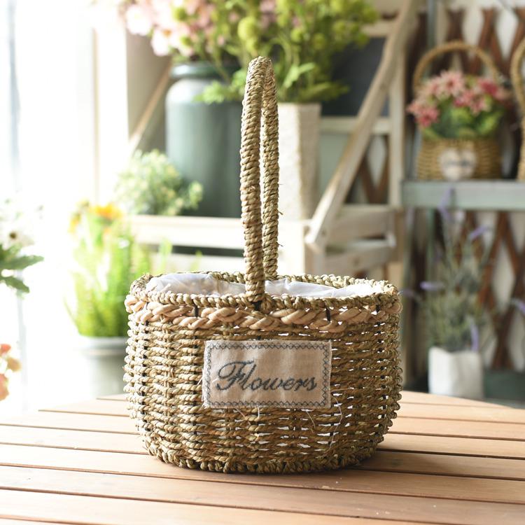 Пасторальная скандинавская плетеная цветочная корзина-сумка для композиций из сухоцветов и горшка с суккулентом