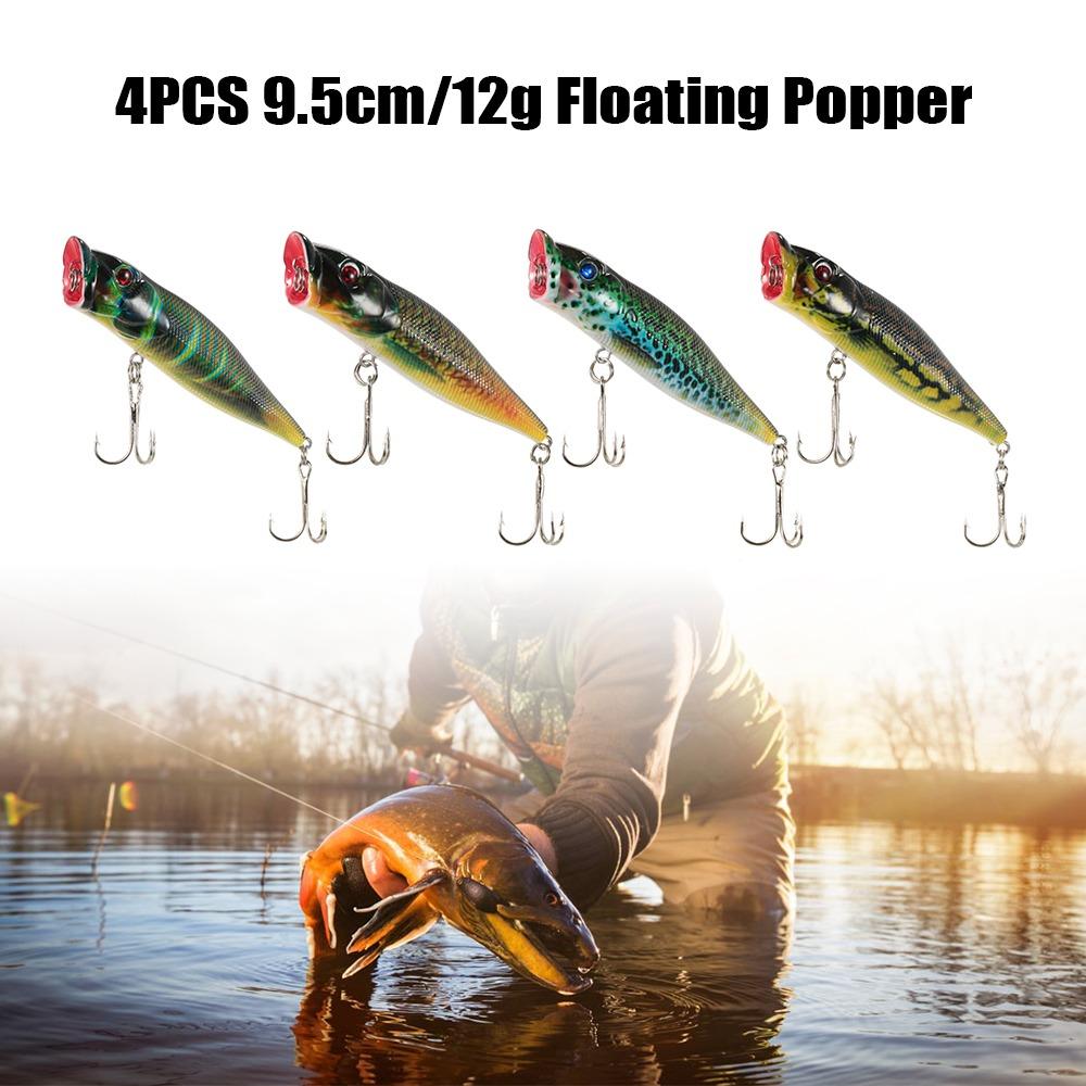 4PCS ABS Surface Popper Bait with Double Hooks Floating Wobbler Bait Trout Fishing