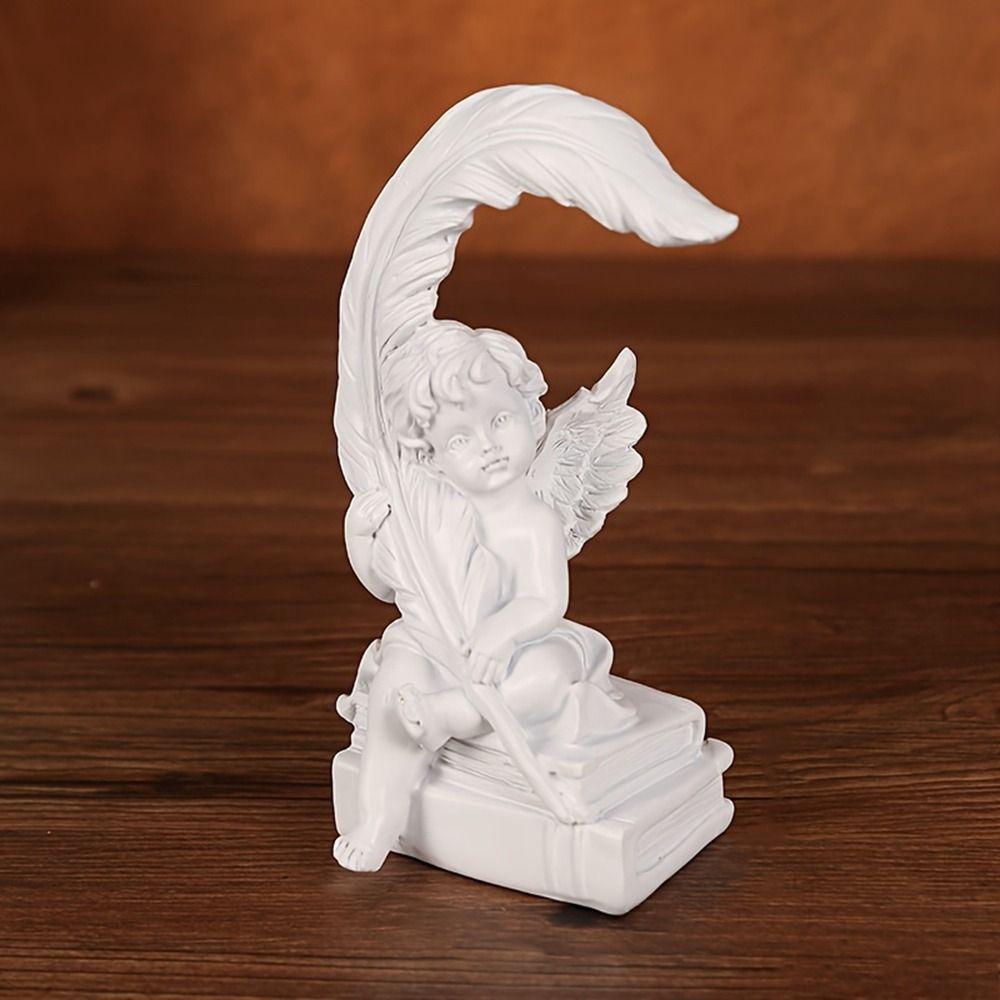 Charming Feather Angel Ornaments Handcrafted Decorative Resin Angel Statue Non-slip Base Praying Angel Figurine Living Room