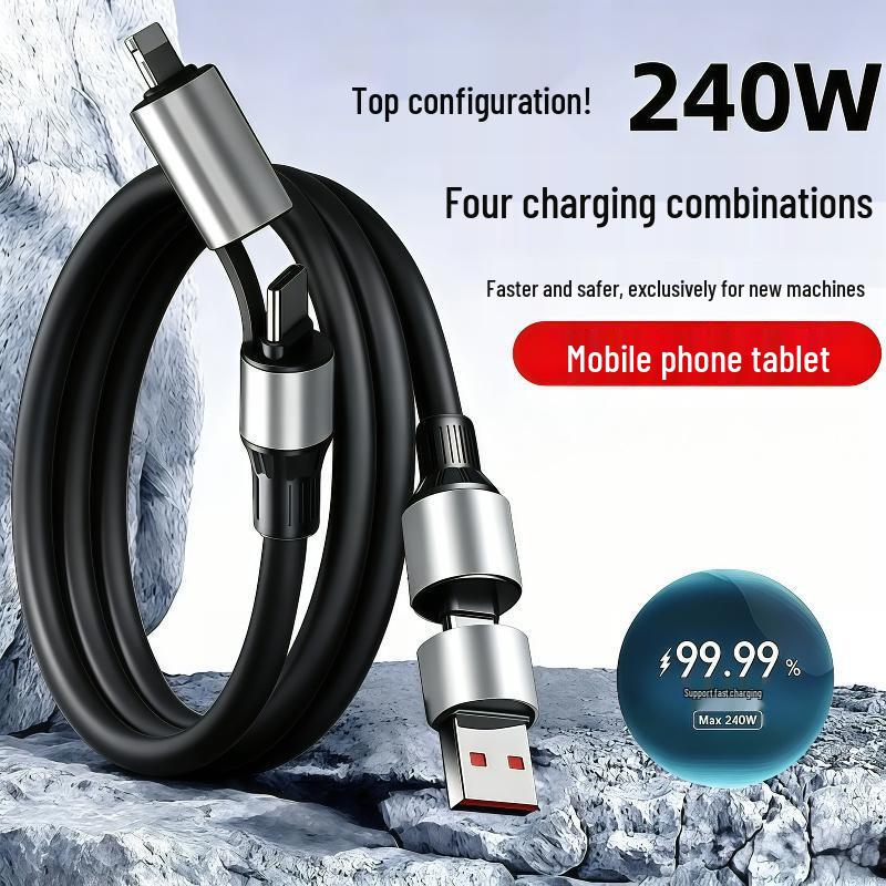 4-in-1 Fast Charging Data Cable for Apple, Type-C, Huawei, OPPO, Xiaomi, Honor Phones and Car Chargers