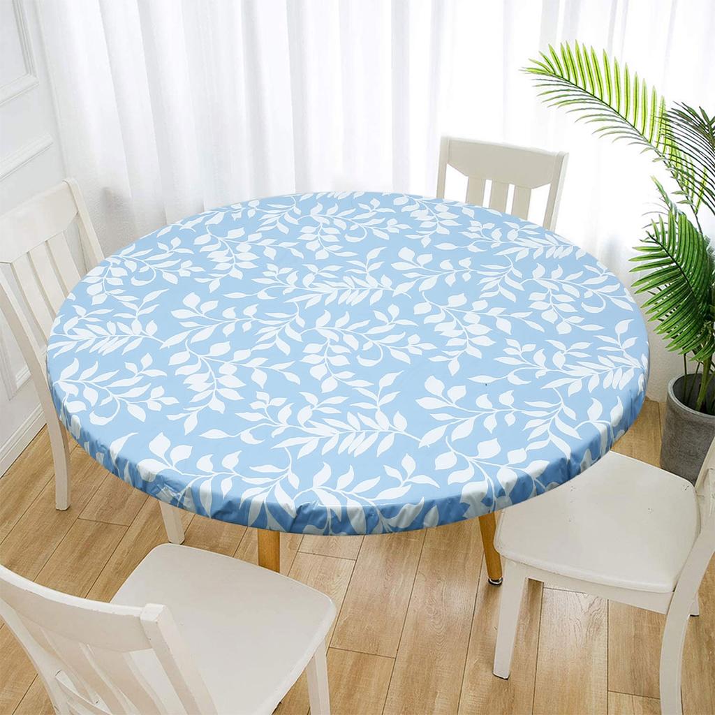 Elastic Edged Vinyl Fitted Tablecloth Flannel Backed & Elastic Edge Oil Table Cover Table Protector 35''-43"/43"-55'' Diameter