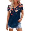 Women's Fashion Casual Short-Sleeved Floral Print T-Shirt Shirt Temperament Shirt V-neck Top