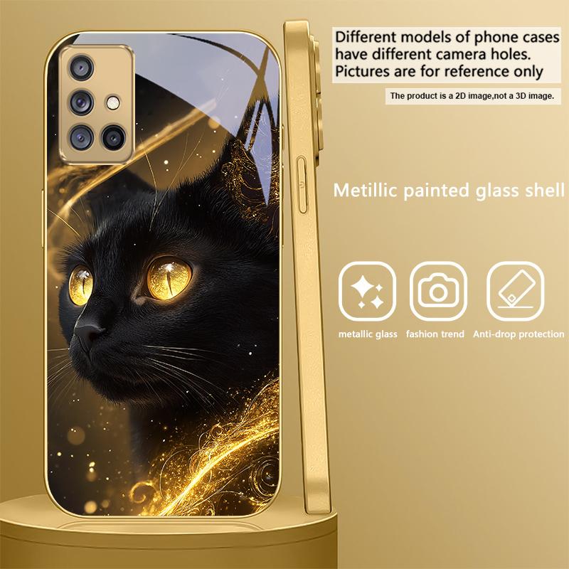 Таинственный черный кот Для Samsung A 31 32 A33 A34 35 14 A15 13 A16 25 26 50 52 53 54 55 56 70 71 72 73 Золотой стеклянный чехол для телефона