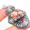 Natural Laguna Lace Agate,Garnet Gemstone 925 Sterling Silver Pendant 2.56" v4T67