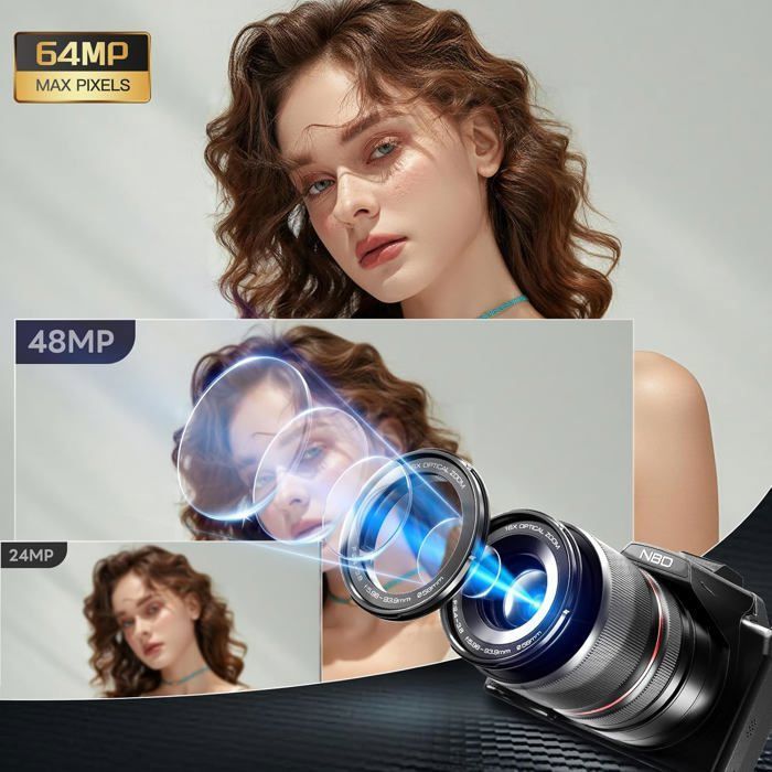 Цифровой фотоаппарат 8K 64 МП с автофокусом, оптическим зумом 16x, 3-дюймовым IPS-экраном 180°, Wi-Fi, картой 64 ГБ