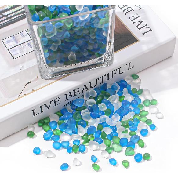 Keedolla 0,5 фунта Сине-зеленый Аквариум для рыбок Бетта, Камни, Гравий, Матовые стеклянные бусины, 6-9 мм, Аквариумные камни, Гравий для аквариума, Камешки для наполнения ваз,