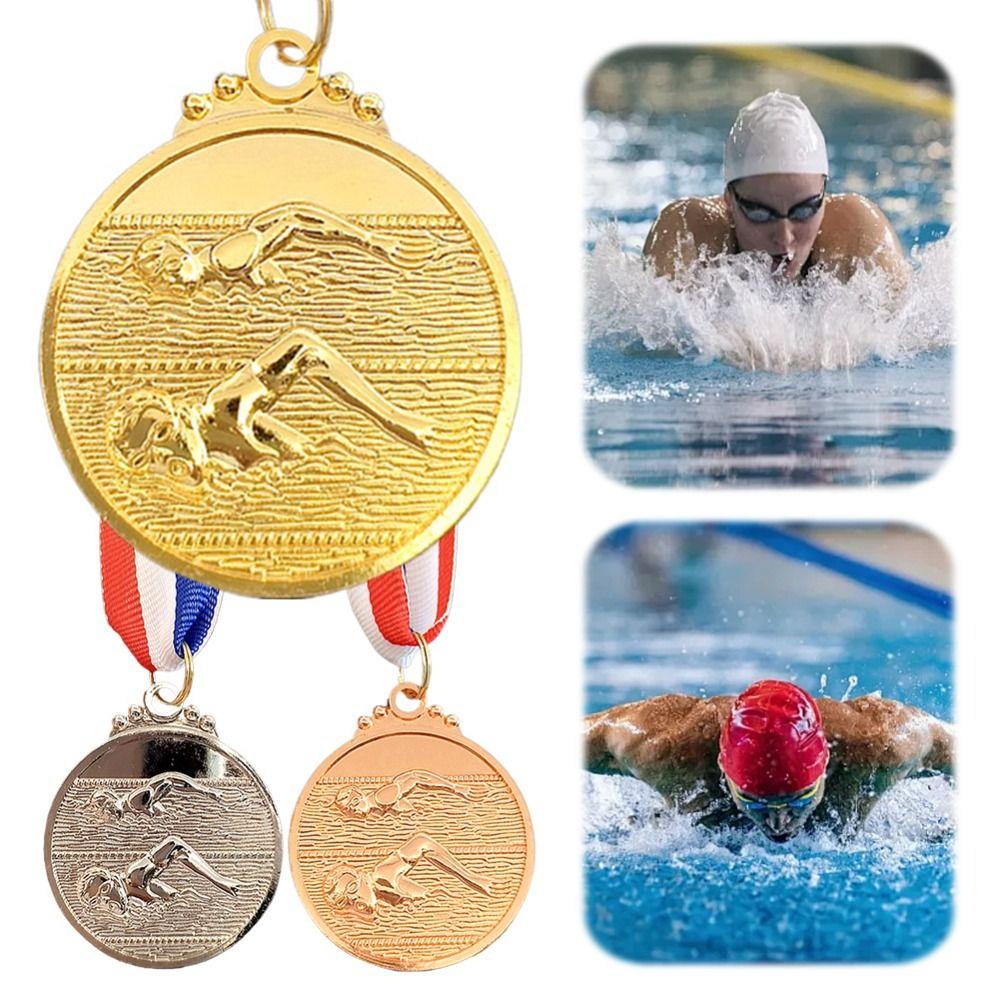 Zinc Alloy Swimming Competition Medal Neck Ribbon Sports Award Winner Round Medal Training Awards