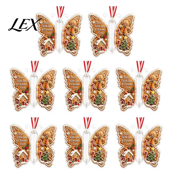 Holiday Party Hanging Decor Butterfly Cash Gift Ornament, Christmas Money Holder with Decorative Tags Festive Print, Acrylic Tree Pendant for Surprise