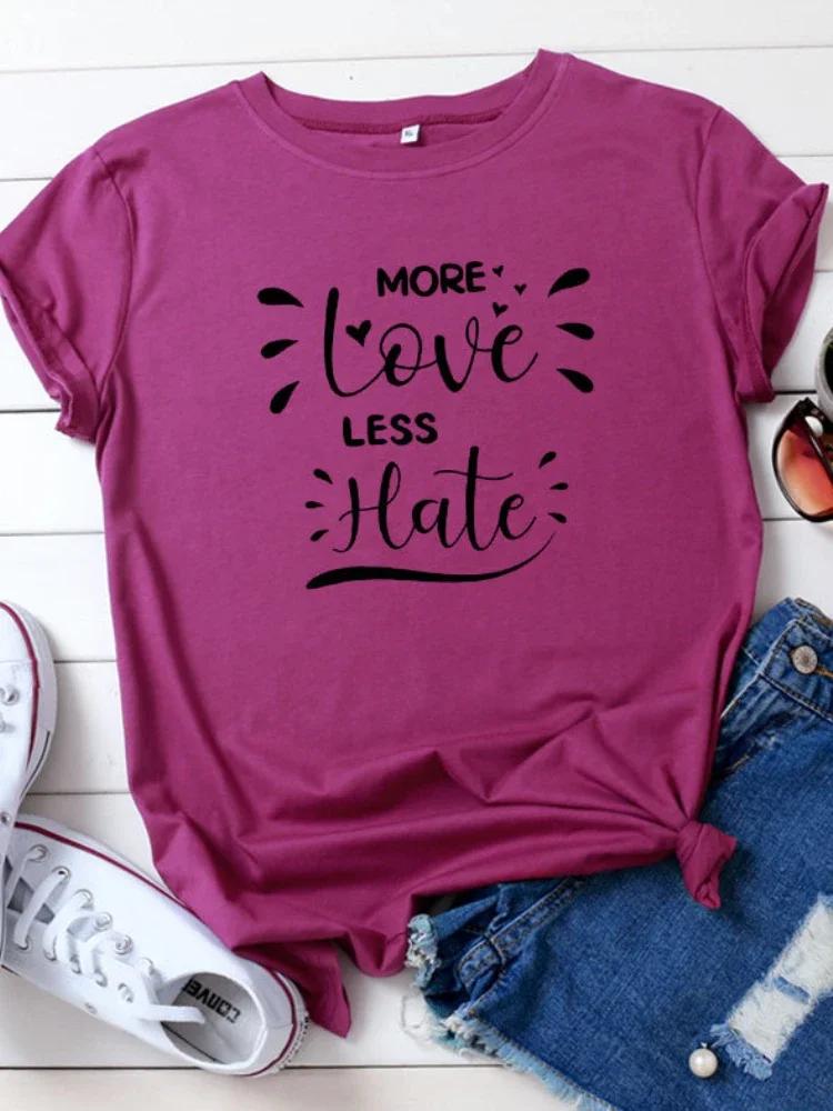 Больше любви меньше ненависти с принтом букв женская футболка с коротким рукавом и круглым вырезом свободная женская футболка женская футболка топы женские футболки