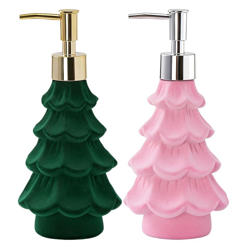 Christmas Soap Dispenser, Resin Green And Pink Holiday Christmas Tree Hand Dish Soap Dispenser
