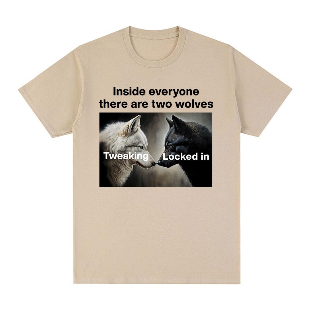 Внутри каждого есть два волка Футболки Буквально Я Альфа-волк Футболки Мужские Женские Хлопковая футболка Уличная одежда