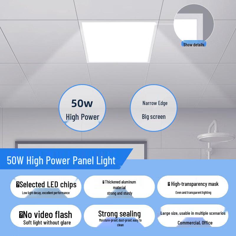 NVC 600x600 LED Panel Light for Integrated Ceiling, 50W