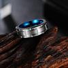 [Rockyu] tungsten ring silver blue ring men's Fashionable navy blue Metal allergy free mud texture Carbide Durability matte Multifaceted cut