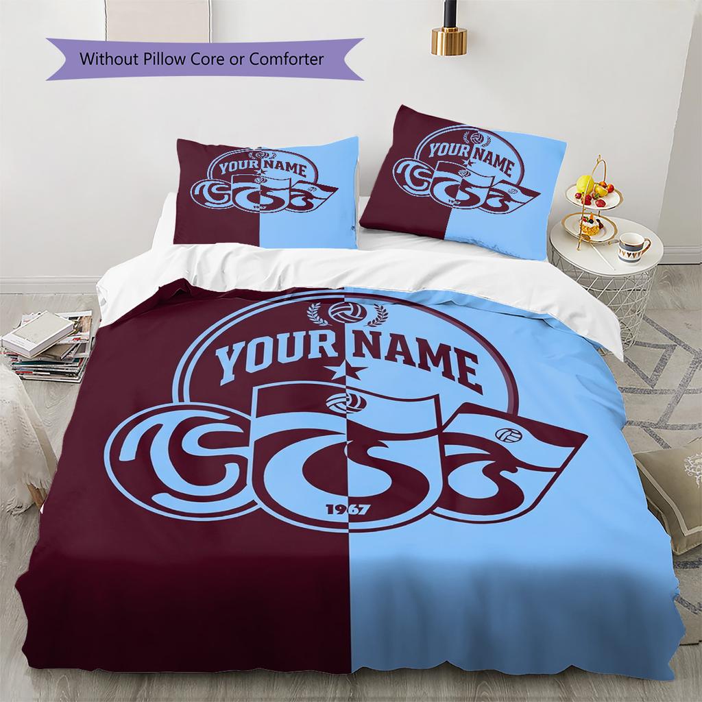 Soccer Emblem Custom Name Pattern Bedding Quilt Set Quilt Cover Pillowcase Home Birthday Gift(1 * duvet cover + 2 * pillowcase, without core)