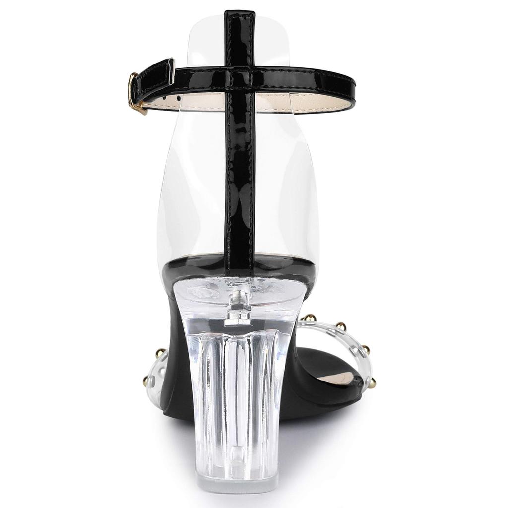 Allegra K Women's Ankle Strap Sandals, Transparent Block Heel, Black, Size 26.0 cm