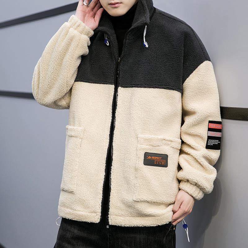 Зимняя флисовая куртка для мужчин, утолщенная и бархатистая для сохранения тепла, свободная куртка-толстовка с воротником-стойкой, куртка для подростка-студента