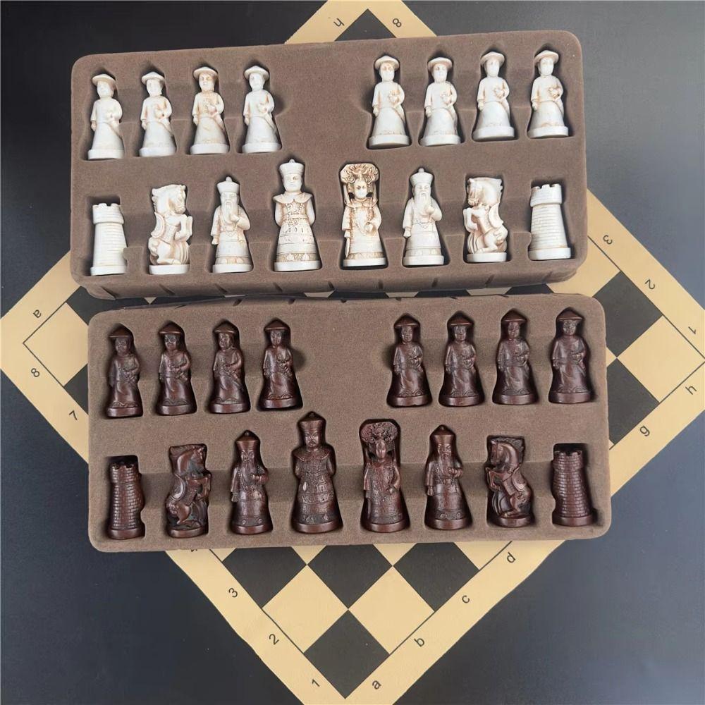 Resin Ancient Chinese Character Chess Set Trumpet Qing Bing Chess Figure  Adults Children
