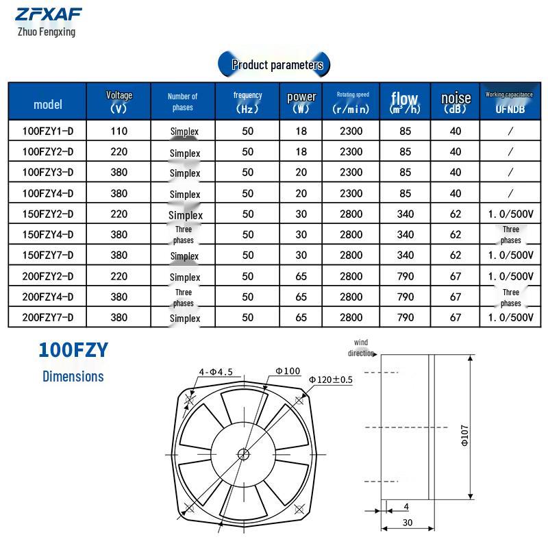Осевой вентилятор охлаждения шкафа ZFXAF 200FZY2-D