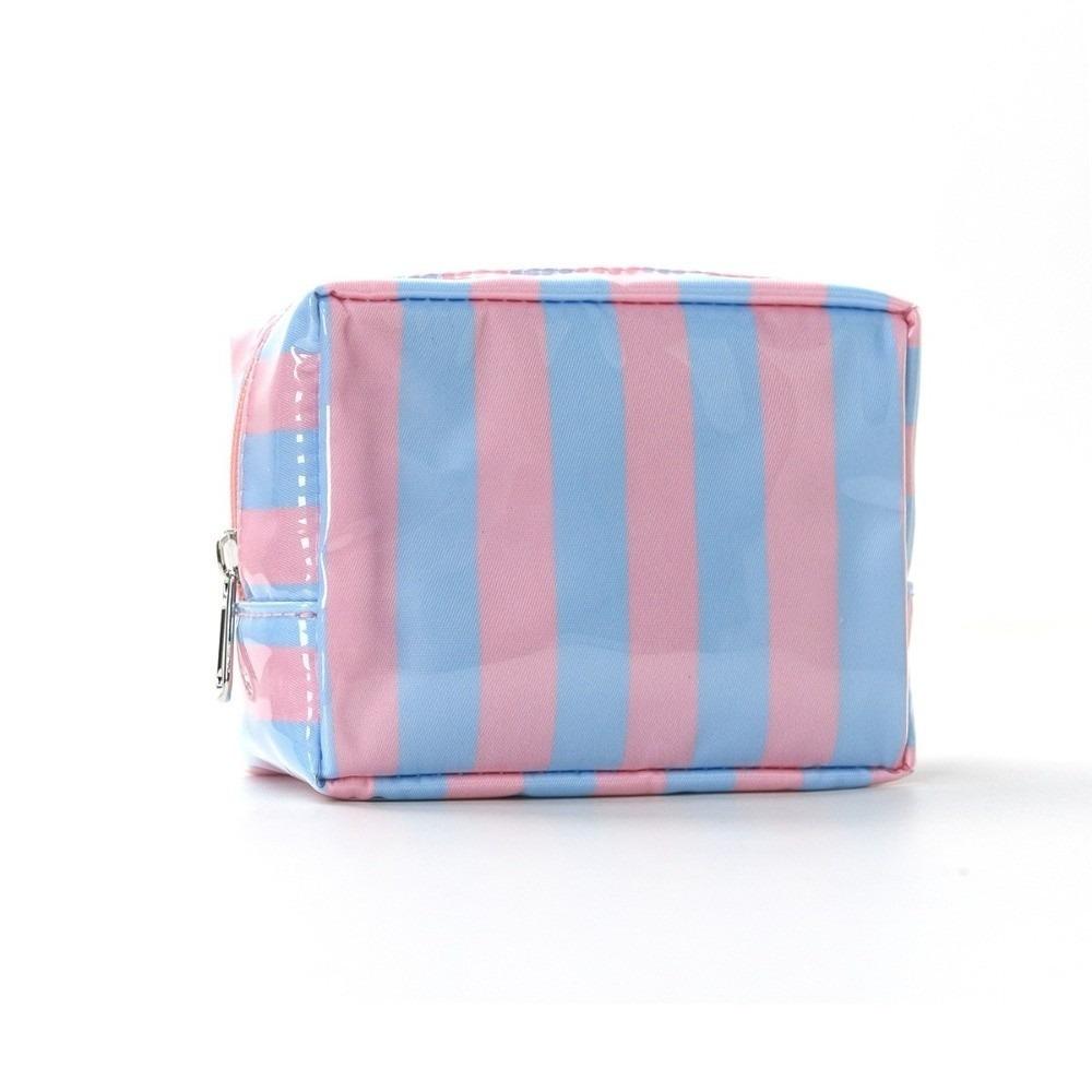 Portable PVC Striped Makeup Bag Mini Cosmetic Pouch Cute Toiletry Bag Daily Use