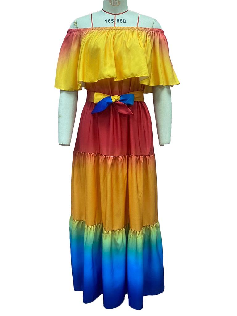 European & American Gradient Print Strapless Swing Dress for Women 2025