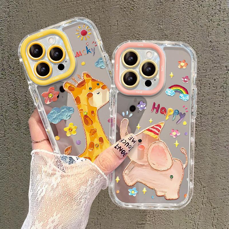 Ins Картина маслом слон Iphone16promax Чехол для телефона Apple 15 High-end Sense 14 Mirror 13 Giraffe 7/8