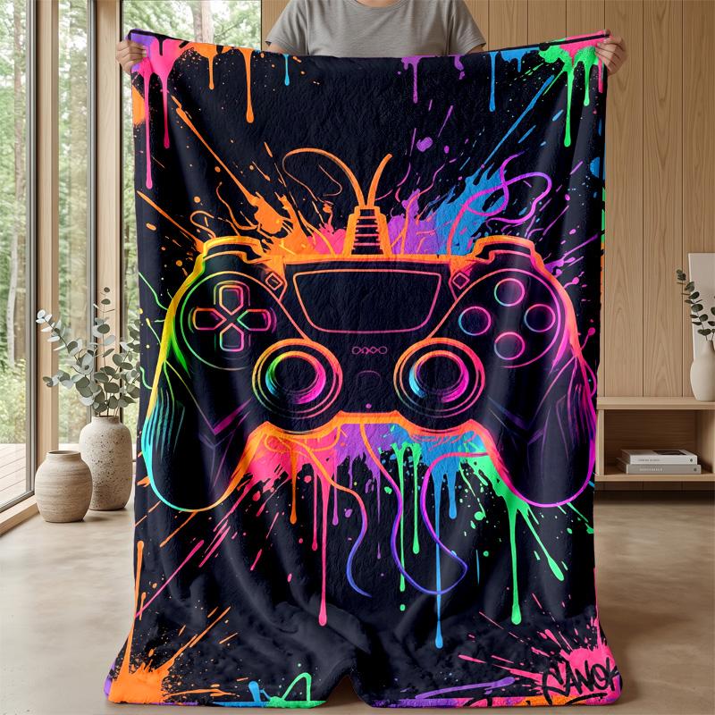 Neon Game Controller Art Theme blanket Lightweight Warm Flannel Blanket Decorative Throw Blanket for Home Decoration