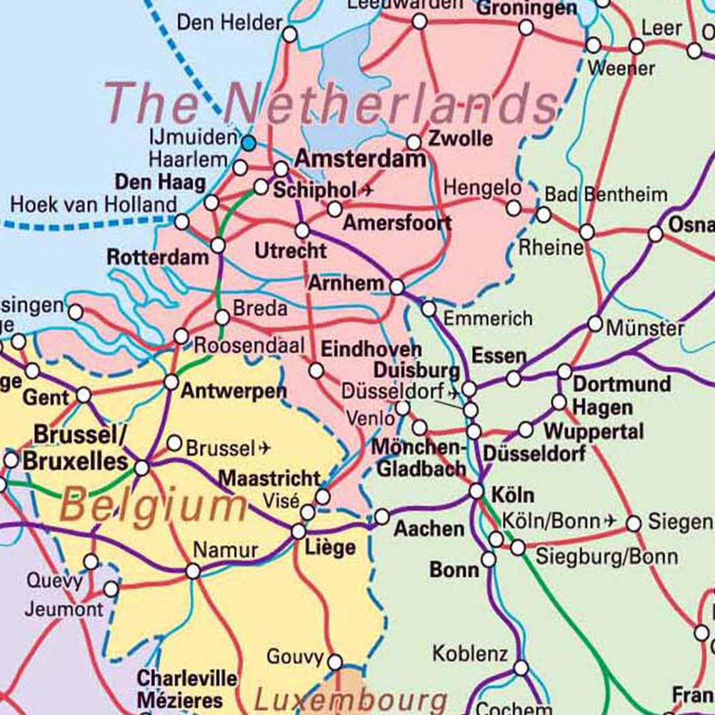 Europe Railway Network Map Poster - Detailed Continental Train Routes Wall Art Decor for Home Office, Educational Geography Map Paper Print