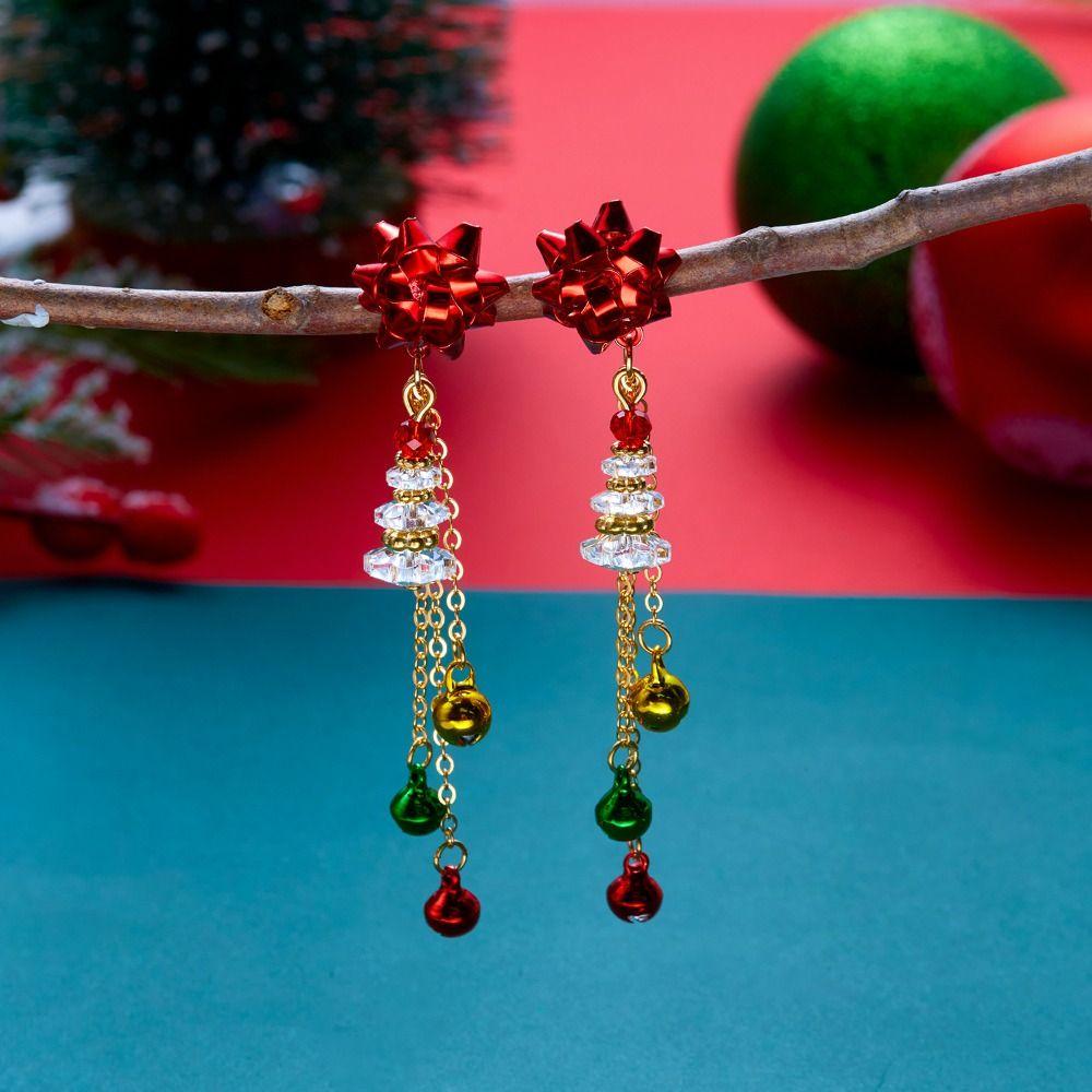 Bell Xmas Drop Dangle Stud Rhinestone Christmas Jewelry Sweet Christmas Earrings  Christmas