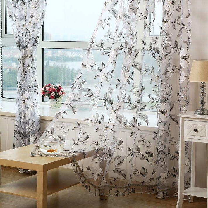 Фиолетовая цветочная 1-элементная прозрачная штора - светофильтрующий, защищающий от ультрафиолета полиэстер с карманом для штанги для приватности в гостиной и спальне