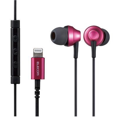 Elecom Стереогарнитура Fast Music LFS12C, Внутриканальные, Lightning с микрофоном, Диаметр 10,0 мм, Прочный кабель, Розовый, EHP-LFS12CMPN, 1,2 м