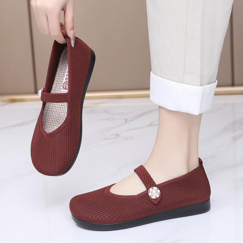 2025 новые женские туфли с дышащей плетеной поверхностью и мелким горлом, старые пекинские тканевые туфли, женская рабочая обувь, удобная мягкая подошва, обувь для мам