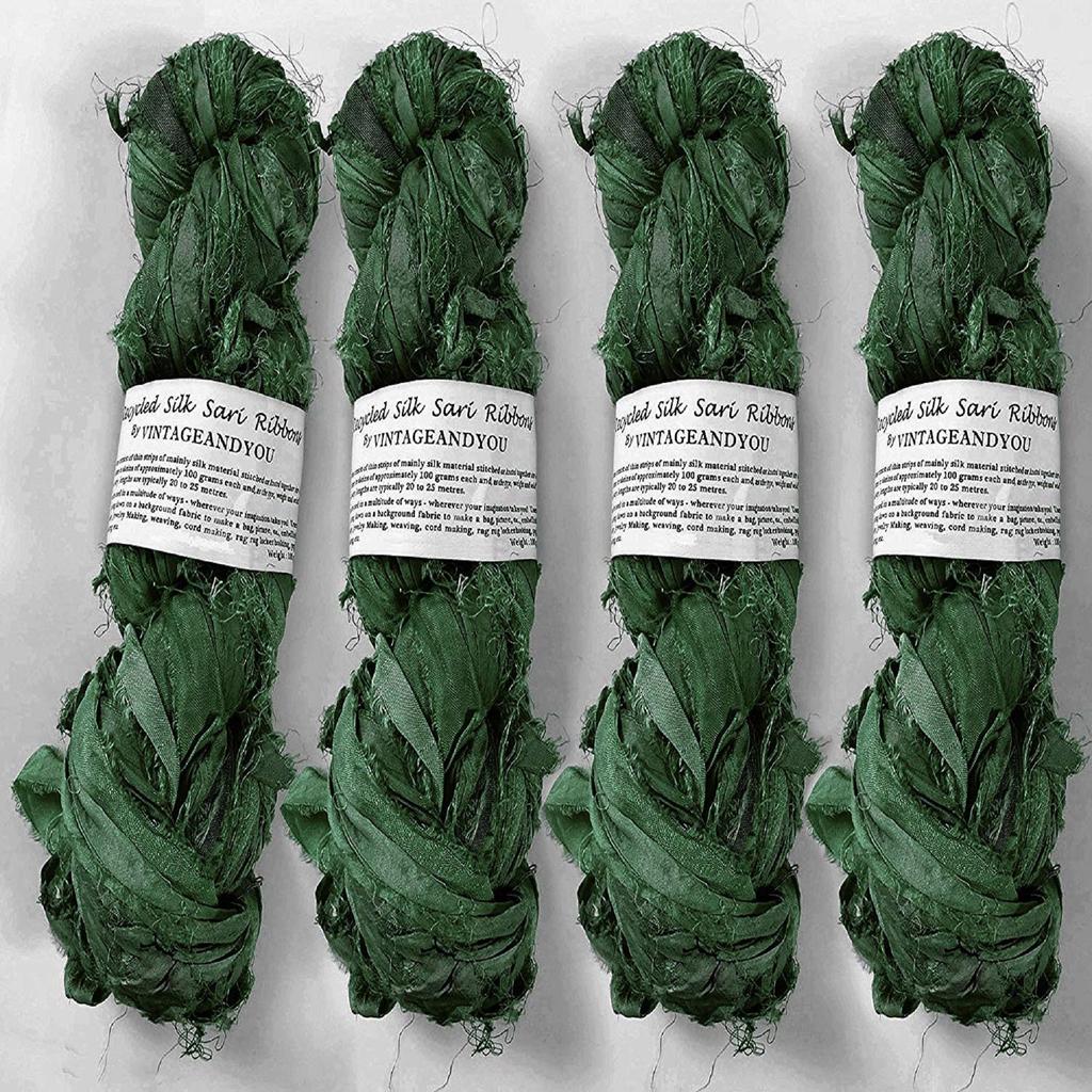 100g Recycled Sari Silk Ribbon Yarn, Jewelry Making Trim - Blue Mix