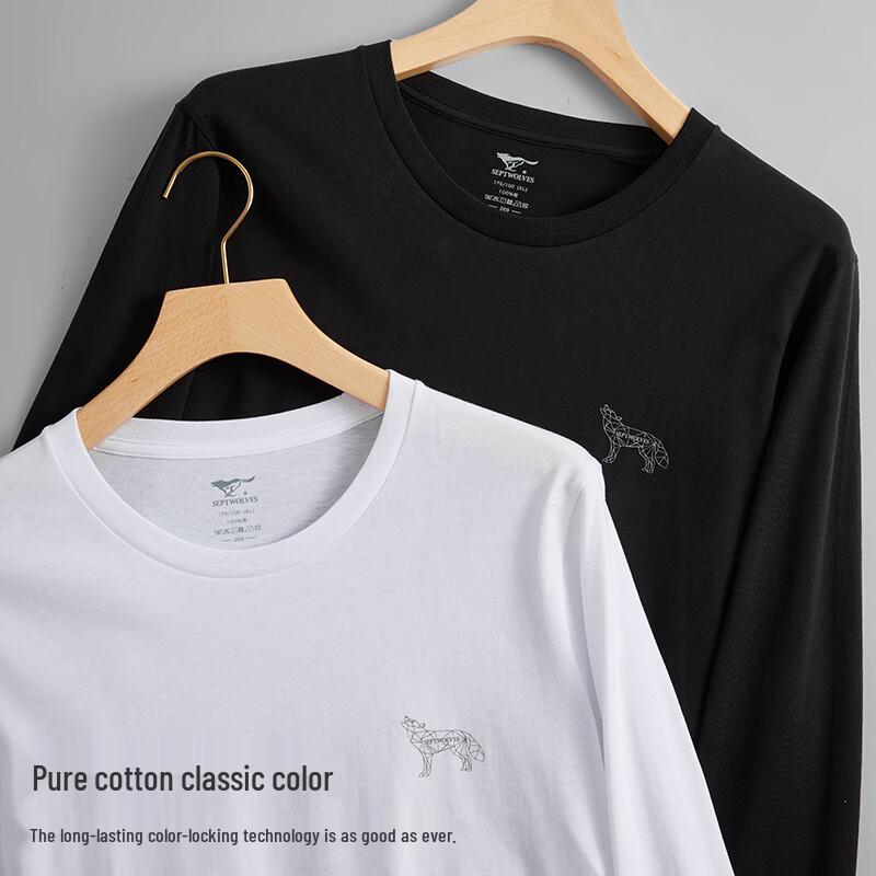 SEPTWOLVES Мужская футболка с длинными рукавами из 100% хлопка с геометрическим рисунком волка.