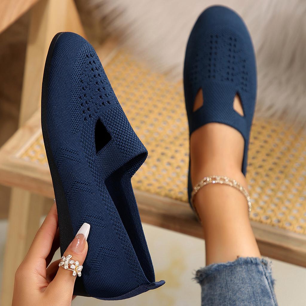 Fashion Women Flats Autumn Casual Loafers Shoes Flat Heel Round Toe Hollow-out Sneakers Women Knitted Flat Mesh Breathable Women Shoes