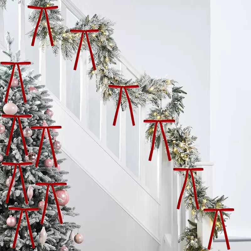24pcs Velvet Christmas Tree Bows Decoration Red Christmas Ribbon Bows DIY Handmade Xmas Gift Accessories Ornaments
