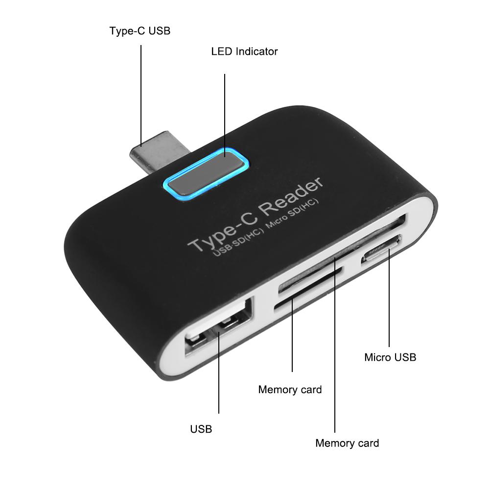 Адаптер-концентратор USB OTG из алюминиевого сплава Type C для чтения карт памяти TF для Macbook, телефона, планшета