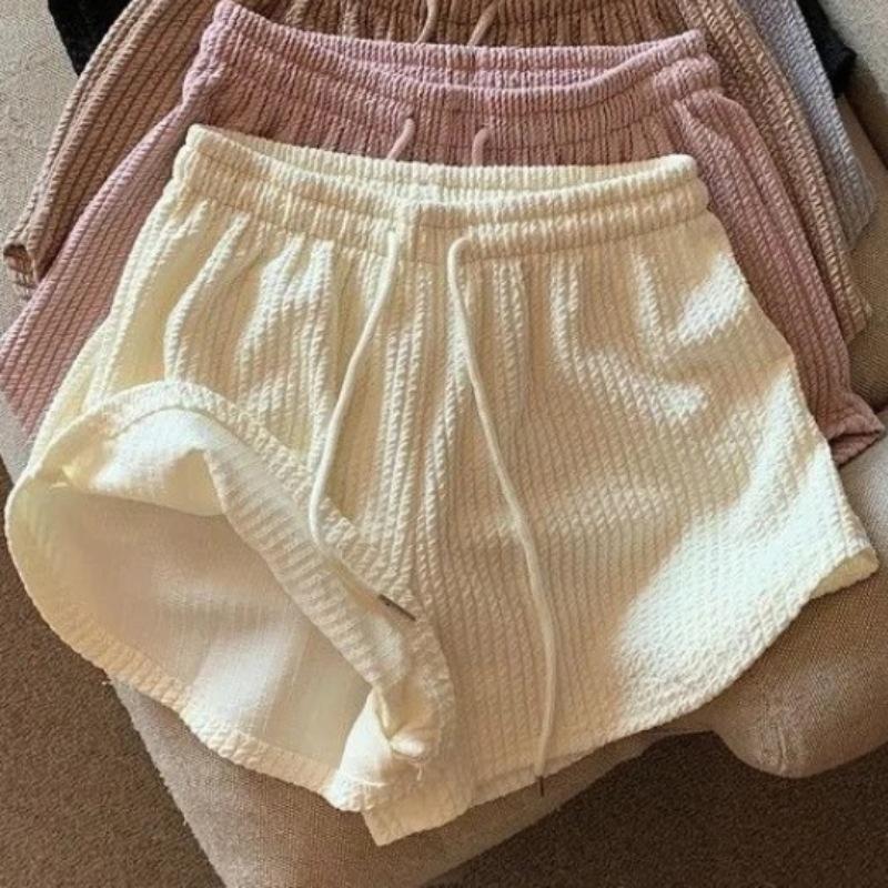 Женские спортивные шорты вафельной текстуры с высокой посадкой - Свободные, повседневные, летний фитнес-стиль